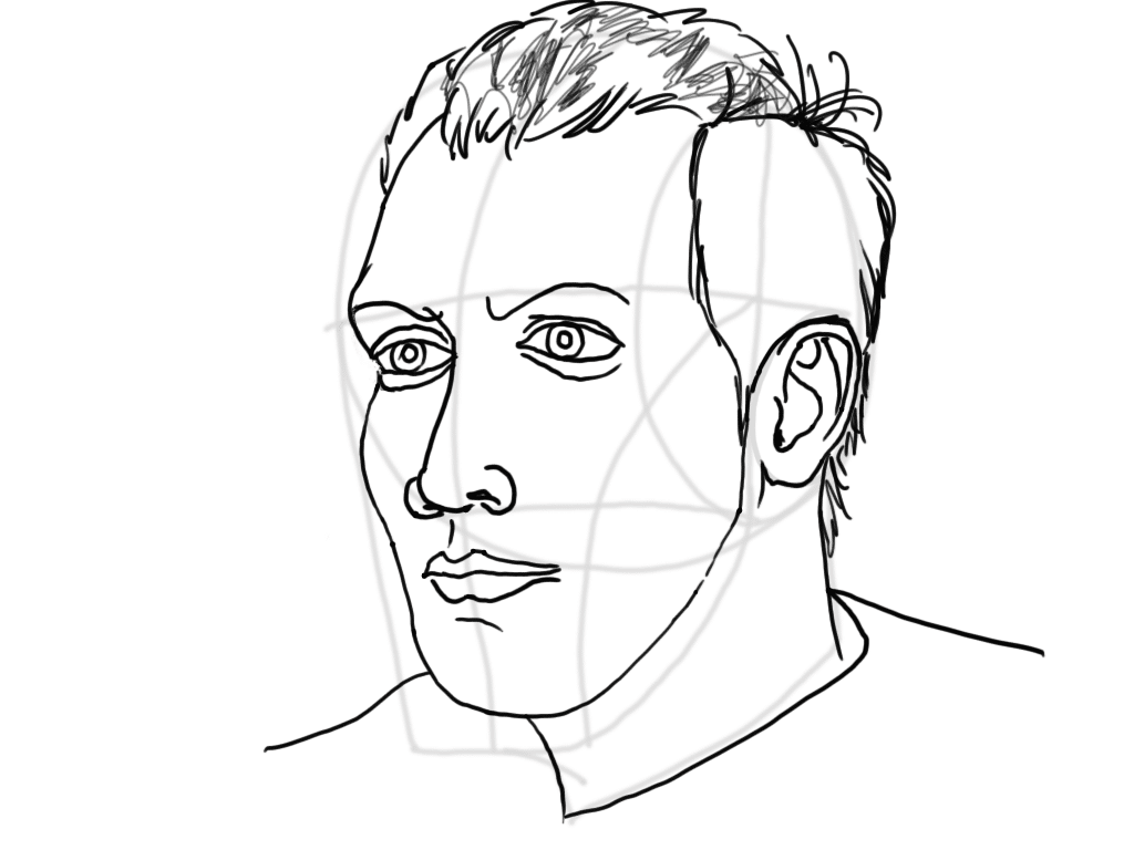A picture of an overlay sketch on top of a Loomis head.